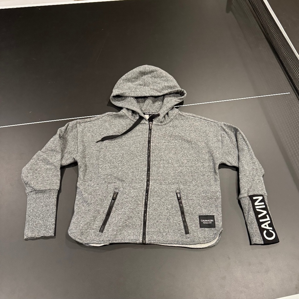 Calvin Klein Performance Cropped Full Zip Fleece Logo Hoodie~Size Small
